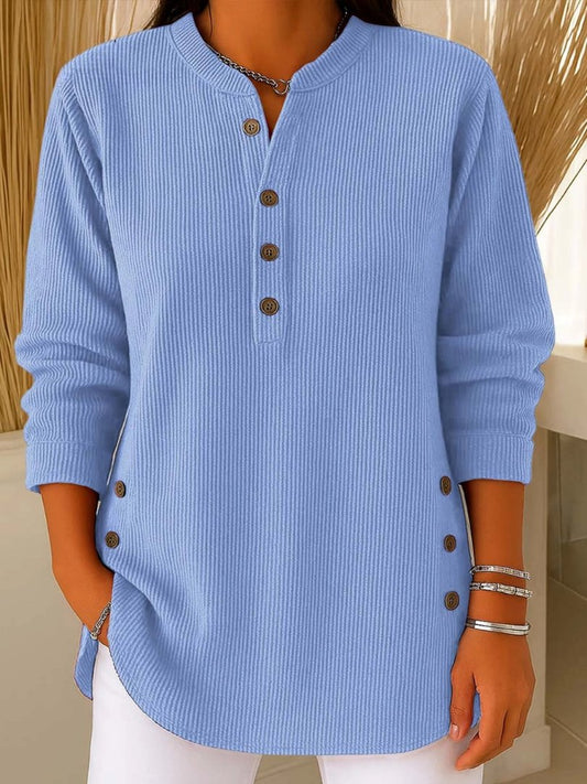 Amelia | Women's Ribbed Jumper Button Detail Long Sleeve