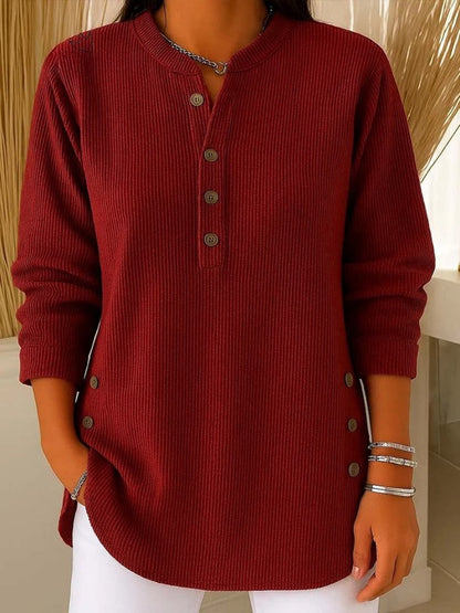 Amelia | Women's Ribbed Jumper Button Detail Long Sleeve