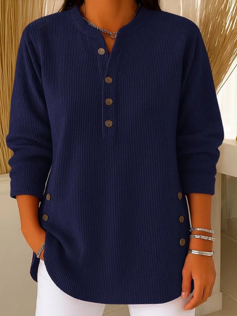 Amelia | Women's Ribbed Jumper Button Detail Long Sleeve