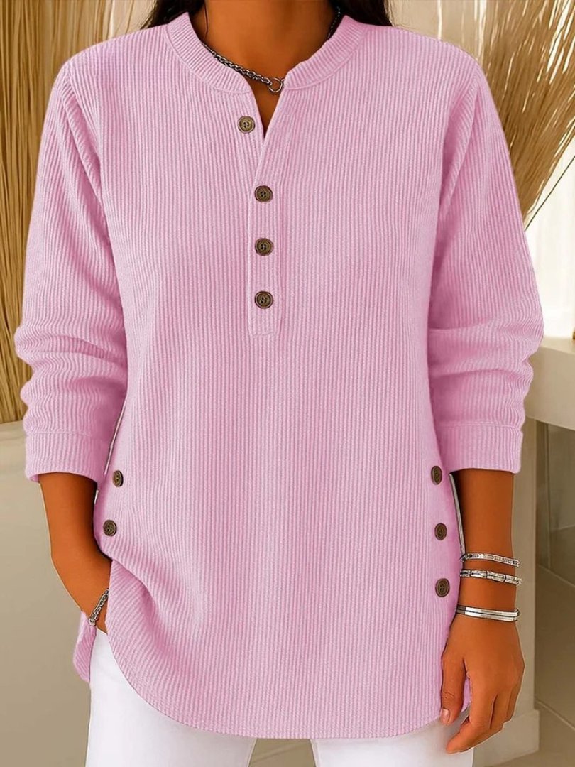 Amelia | Women's Ribbed Jumper Button Detail Long Sleeve