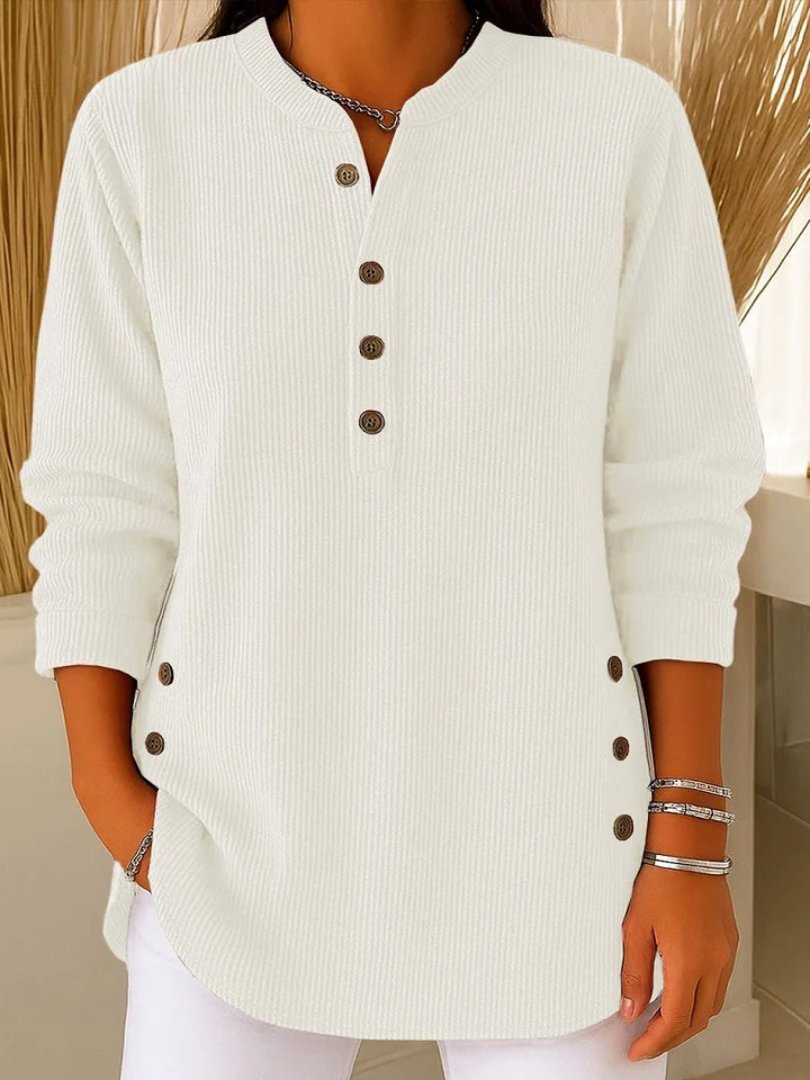 Amelia | Women's Ribbed Jumper Button Detail Long Sleeve