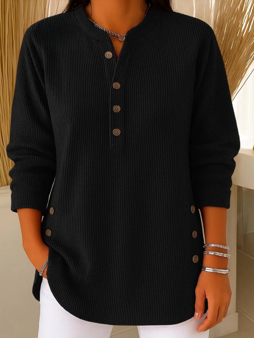 Amelia | Women's Ribbed Jumper Button Detail Long Sleeve