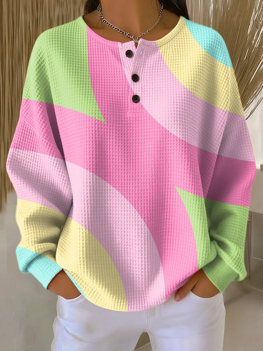Freya | Women's Waffle Knit Jumper Abstract Geometric Pattern